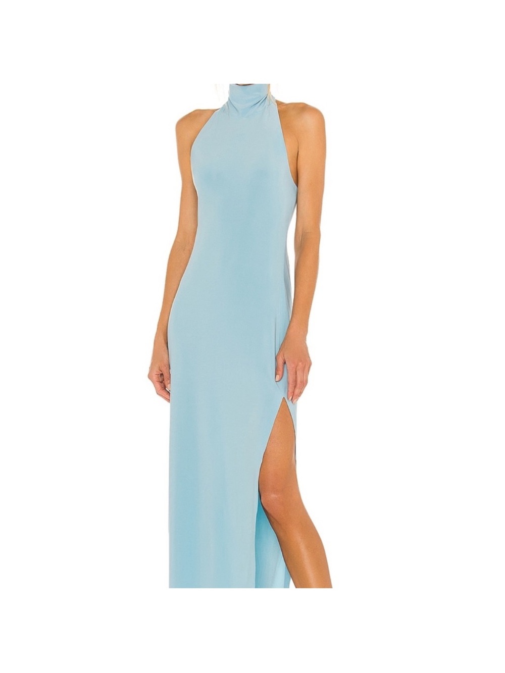 Norma Kamali Sky Blue High-Neck Maxi Dress with Side Slit